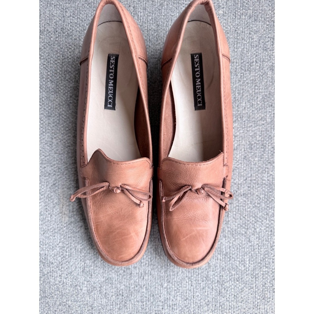 Sesto Meucci Leather Loafers Women 5.5 Tan Good Tassel Made in Italy Brogue - Picture 2 of 8